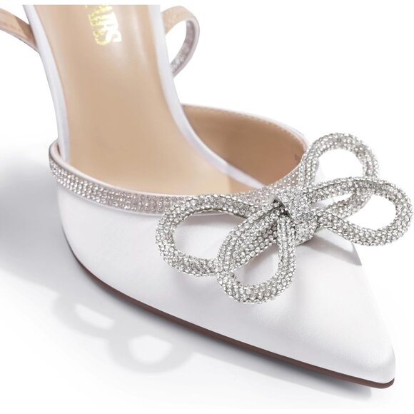 🆕 Women White Ankle Strap Sparkly Bow Shine Star Wrap-Around High-Heel Pumps - Picture 5 of 8